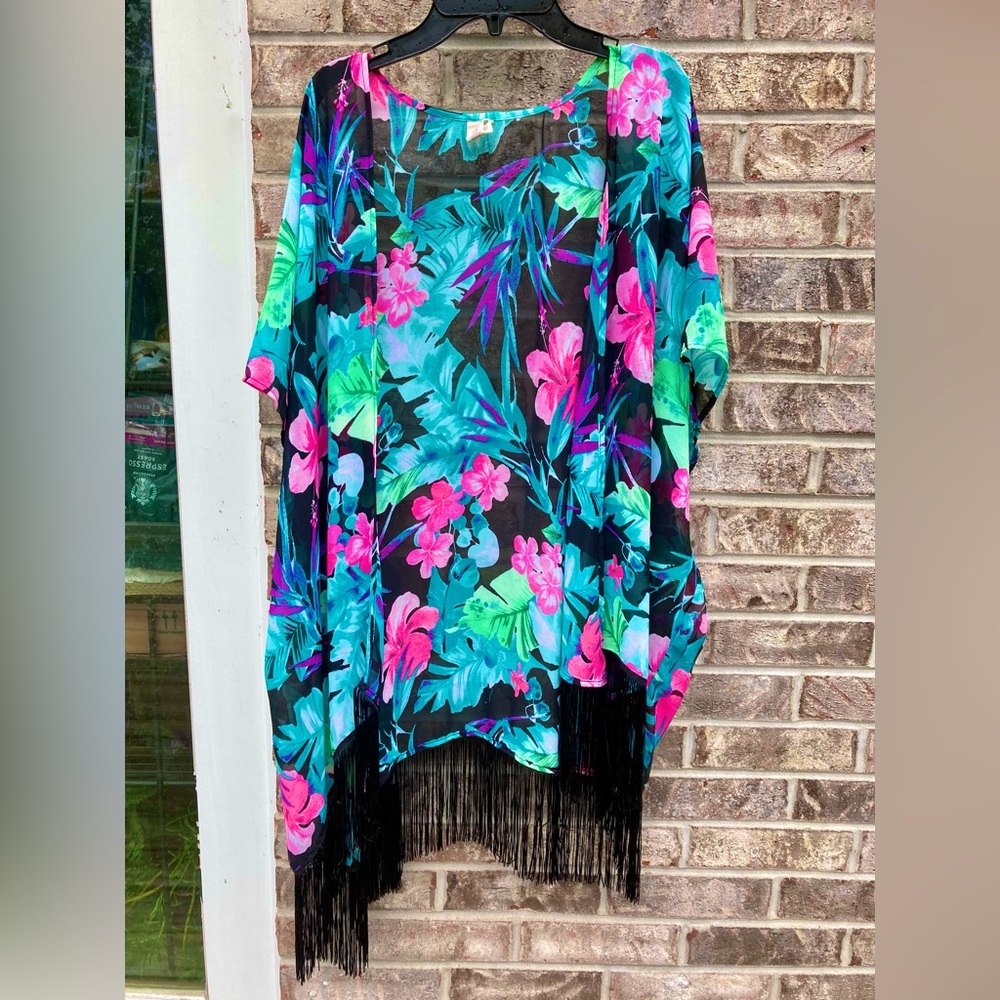 Tropical Floral Fringe Duster Jacket